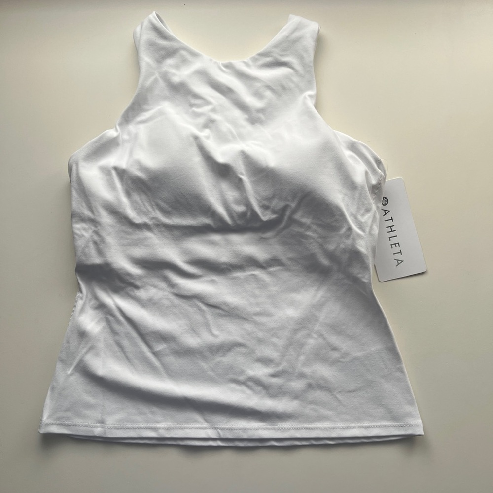 NWT Athleta Women's Conscious Support White Tank Top Built-in Bra Sz Small D-DD